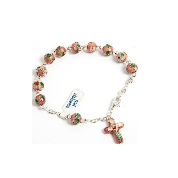 cloisonne bracelet with pink beads image